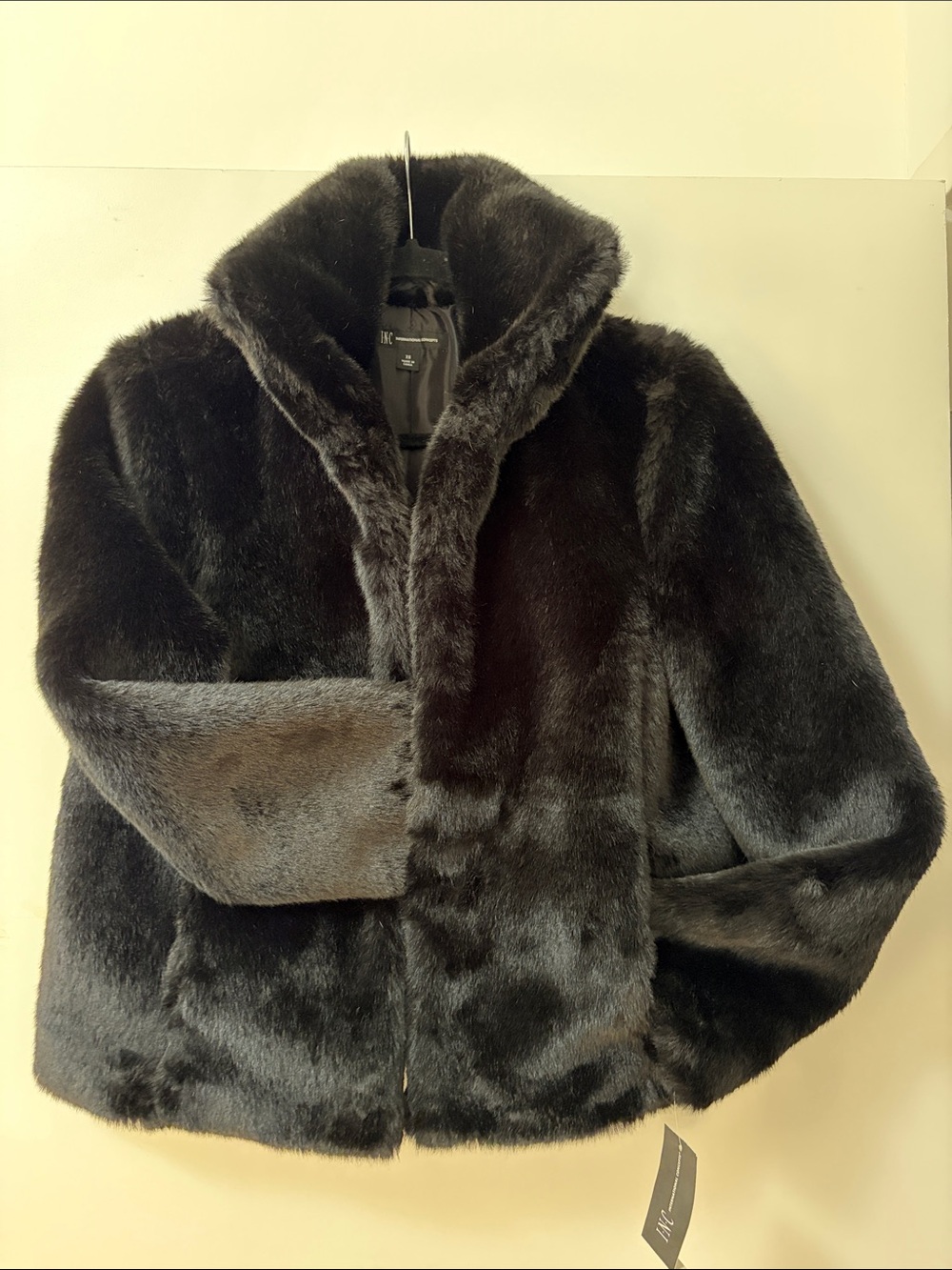 INC International Concepts Black Faux Fur Jacket XS NWT
